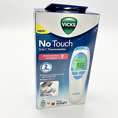 #ad VICKS NO TOUCH 3 IN 1 THERMOMETER MEASURES FOREHEAD FOOD BATH TEMP NEW IN BOX $8.95