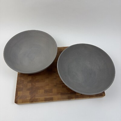 #ad Pottery Barn Chateau Handcrafted Acacia Wood Salad Bowls Set 2 Gray 11” Scuffed $55.15