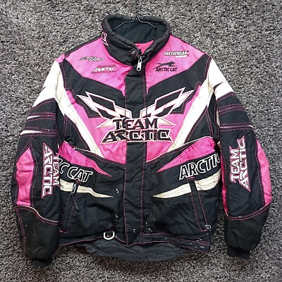 #ad Arcticwear Arctic Cat Jacket Women Large Pink Sno Pro Racing Distressed $49.97