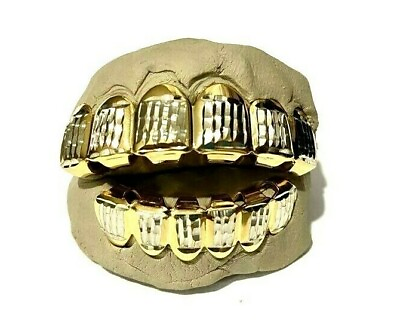 14K Gold GP Mouth Teeth Grills Grillz Set Diamond Cut L003 At Home Mold Kit $15.99