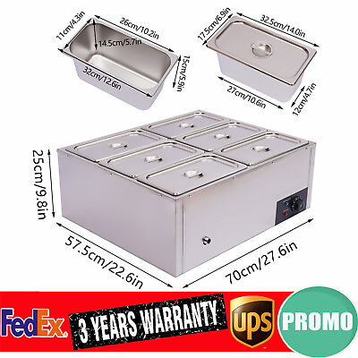 #ad 6 Pan Electric Countertop Food Warmer w Lids Used For Catering Restaurant 110V $172.57