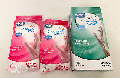 #ad 340 NEW Great Value 100 Vinyl amp; 240 Polyester Gloves Food Disposable BEL17 $16.99