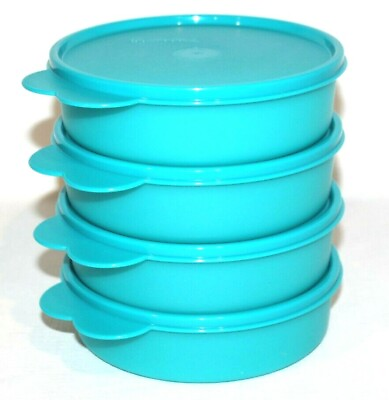 Tupperware Bowls Set of 4 Big Wonders 2 Cup Cereal and Salad Containers Blue $48.95