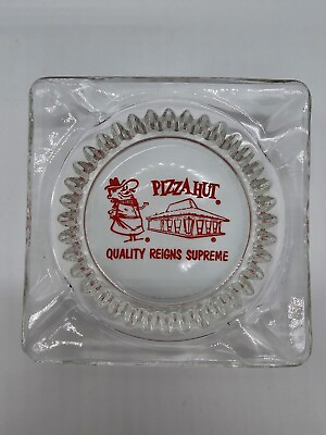 #ad VTG 1970’s Pizza Hut quot;Quality Reigns Supremequot; Advertising Glass Ashtray 🔥NICE $19.95