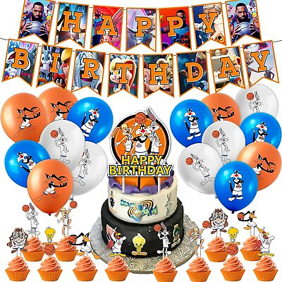 #ad #ad Space Jam Birthday Party Supplies Decorations Banner Balloons Cupcake Toppers $9.99