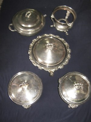 #ad L@@K TWO VINTAGE LEONARD SILVER CHAFFING WARMERS NO GLASS DISH NINE PIECES TOTAL $15.00