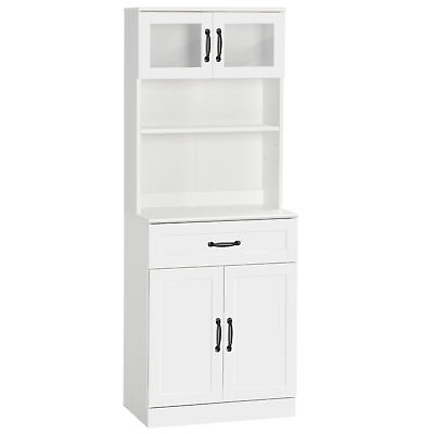 #ad 63.5quot; Kitchen Pantry Buffet Cabinet with Adjustable Shelf amp; Glass Doors White $161.19