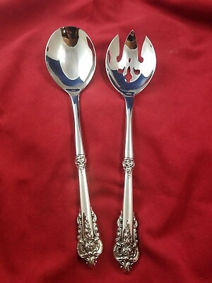 #ad Grande Baroque by Wallace Sterling Silver Handle Custom Made Salad Set Servers $159.00