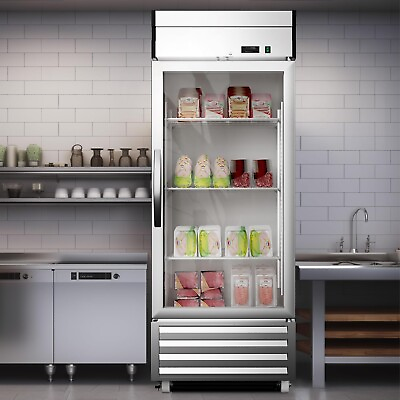 #ad New Commercial Reach In Refrigerator Glass Door Stainless Steel Restaurant Bar $927.20