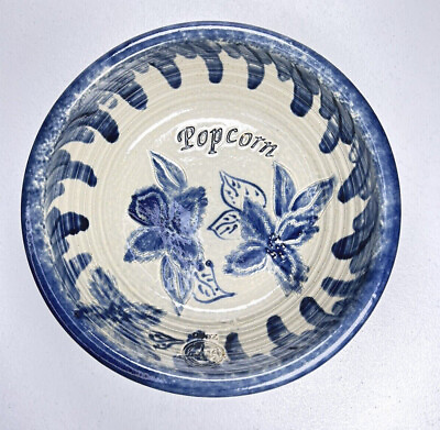#ad #ad Bujno Pottery Popcorn Bowl 2000 SIGNED Lancaster Salt Glaze Serving Floral 9” $68.97
