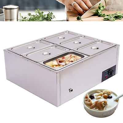 #ad 6 Pans Electric Food Warmer Stainless Steel Fits Catering Buffet Restaurant 850W $170.05