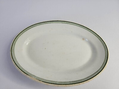 Green Stripe Restuarant Ware Oval Dish Stained And Crazed $9.50