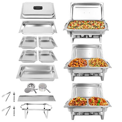 #ad 5 Pans Chafing Dish Buffet Set Stainless Steel 8QT with Full Size and 4 1 2 S... $240.64