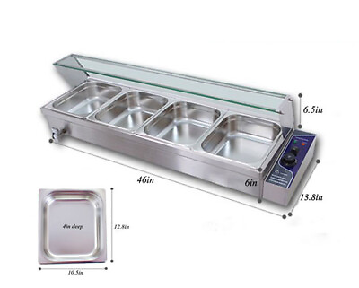 110V 4 Pan Commercial Stainless Steel Bain Marie Buffet Food Warmer Steam Table $346.86