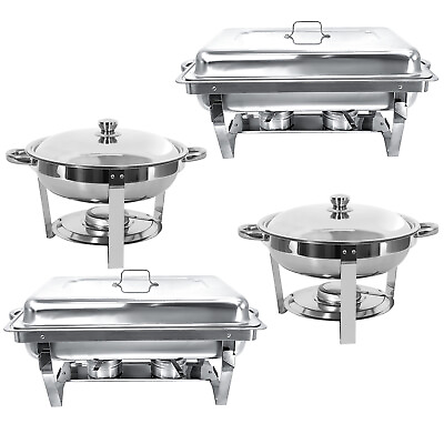 Chafing Dish Buffet Set 8QT Rectangular×2 4QT Round ×2 Stainless Steel USA $92.99