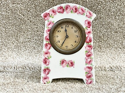#ad VINTAGE CERAMIC POTTERY CLOCK WITH PINK ROSE PATTERN GBP 28.99