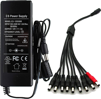 #ad ANVISION AC to DC 12V 5A Power Supply Adapter with 9 Way Splitter Cable Plug 5. $26.89