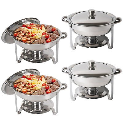 #ad 4 Pack Stainless Steel Chafing Dish Buffet Set 5QT Round Chafers BBQ Party W Lid $109.00