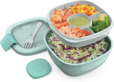 #ad Salad Stackable Lunch Container with Large 54 Oz Salad Bowl 4 Compartment Ben $21.99