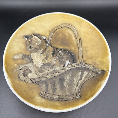 #ad Studio Pottery Plate With Hand Painted Cat Design $15.99