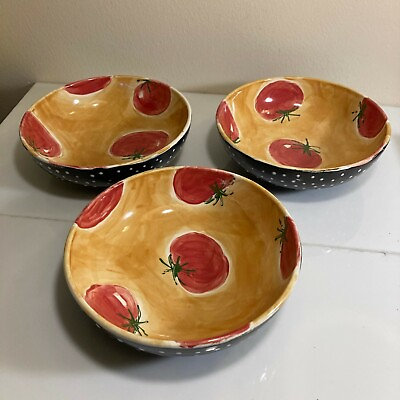 #ad Lot of 3 Ceramic Pottery Tomato Pasta Serving Bowls 8 inch $27.20