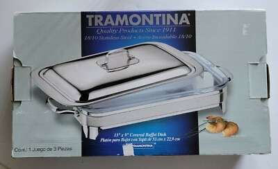Tramontina 13X 9 Covered Buffet Dish Stainless Steel Glass Cover Baking Dish $48.00
