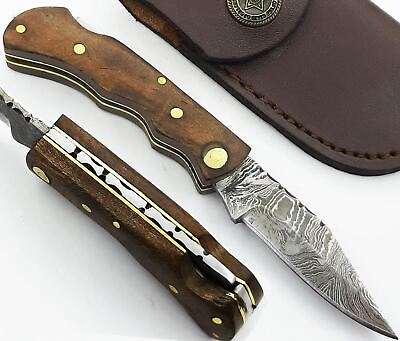 #ad SHARDBLADE HAND FORGED Damascus Steel Lock back Folding Pocket Knife with Sheath $12.79