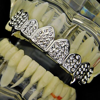 Vampire Grillz Eight Top 8 Teeth Mouth Blinged Silver Tone Hip Hop Fang Grills $16.95