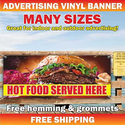 #ad HOT FOOD SERVED HERE Advertising Banner Vinyl Mesh Sign restaurant bar cafe $219.95