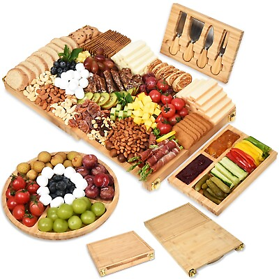#ad #ad Charcuterie Boards Extra Large Hand made Bamboo Cheese Boards Set With Knife ... $61.34