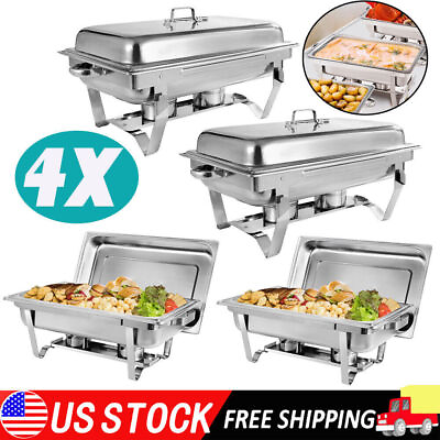 #ad 4PCS Catering Stainless Steel Chafer Chafing Dish Sets 8QT Party Pack Full Size $106.89