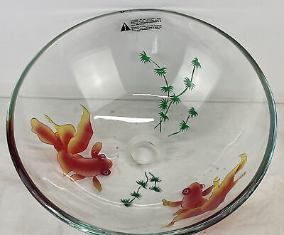 #ad NEW Glass Countertop Vessel Sink 16.5quot; Round Topmount Vessel W Painted Koi Fish $53.99