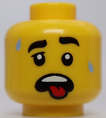 #ad Lego Yellow Head Smile Teeth Chin Dimple Open Mouth Tongue Sweat Drops $1.25