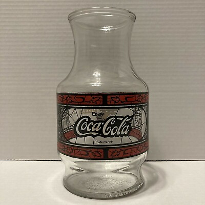 Godfathers USA Pizza Coca Cola Vtg Glass Carafe 48 oz Stained Glass Design $21.99