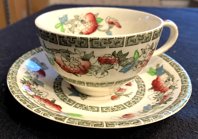 #ad #ad Set of 2 Johnson Bros England Indian Tree Cup and Saucer Sets Green Key Cream $14.99
