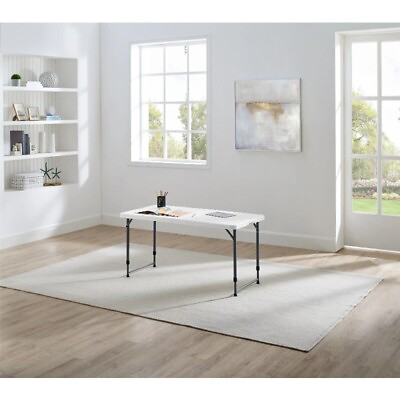 #ad White 4 Foot Adjustable Height Folding Plastic Table Built in Carry Handle $37.83