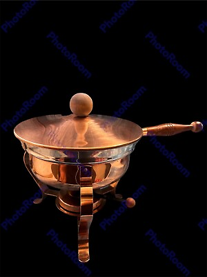#ad #ad Beautiful Vintage copper Chafing Dish with Lid Burner stand amp; Wooden Handles $52.99