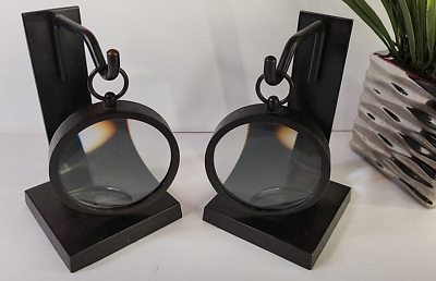 #ad POTTERY BARN DESKTOP CANDLE HOLDER W HANGING MAGNIFYING GLASS. SET OF 2 $29.99