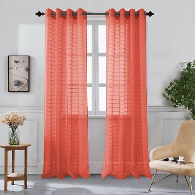 2 Pack: Contemporary Plaid Sheer Voile Window Curtains Assorted Colors $1350.00