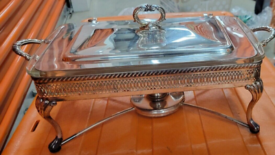 Vintage crescent Chafing Dish With Stand Fuel Burner amp; chafe glass tray $301.50