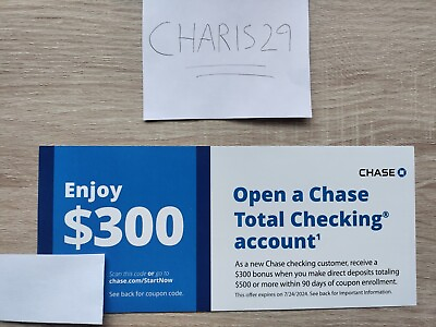 #ad #ad Chase Bank $300 Bonus Certificate Coupon with Total Checking Account Exp:7 24 24 $3.50