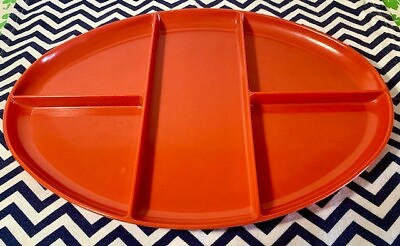 VTG Spaulding Melamine Red Orange Section Tray GREAT for TACO SALAD TOPPINGS $11.50