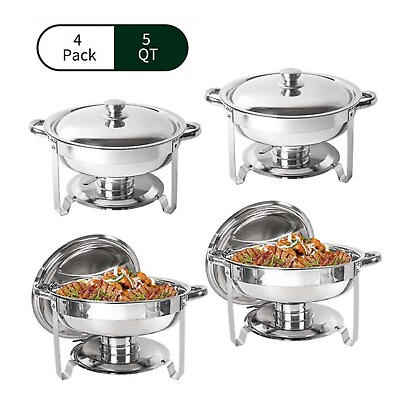 #ad 4 Pack Round Chafing Dish Set 5qt Stainless Steel Buffet Warmer Chafers New $109.99