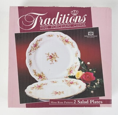 #ad Johann Haviland Salad Plates Moss Rose Pattern China Traditions Fine Porcelain $19.97