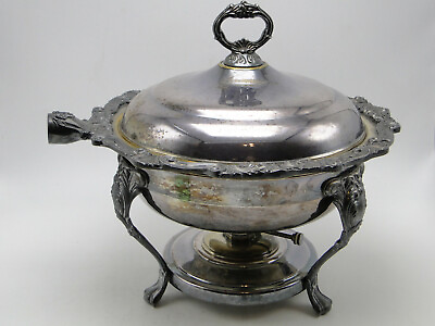 #ad #ad 5pc Old Sheriden Silver Plate 12in Chafing Dish Cover Stand Burner Water Pan $49.99