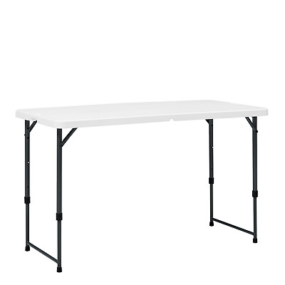 #ad 4 Foot Adjustable Height Folding Plastic Table Built in Carry Handle $37.04