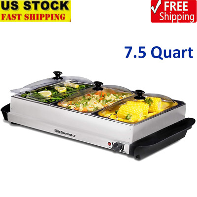 7.5Qt Electric Buffet Server 3 Sectional Food Warmer Tray Crock Pot Slow Cooker $55.53