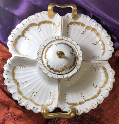 Floral Gold Trim 5 Sections Chip Dip Bowl Lid Serving Relish Vegetable Dish Tray $47.00