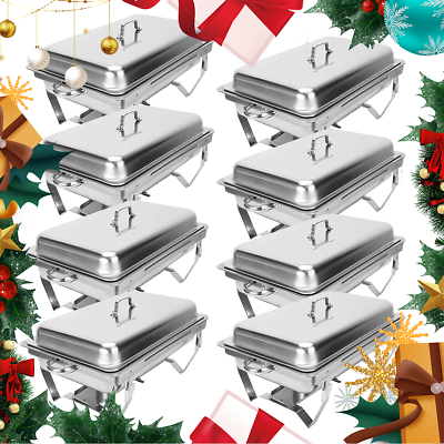 #ad 8 Pack Chafing Dish 8 QT Food Warmer Stainless Steel Buffet Set Catering Chafer $104.29