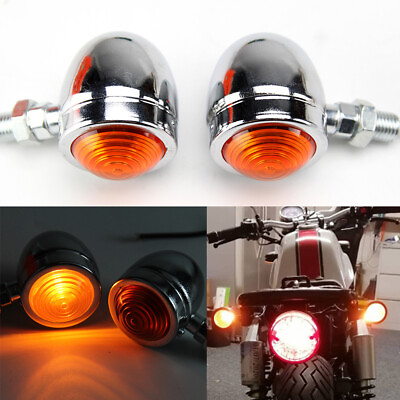 Motorcycle Turn Signals Amber Chrome Bullet Light For Harley Cafe Bobber Chopper $8.95